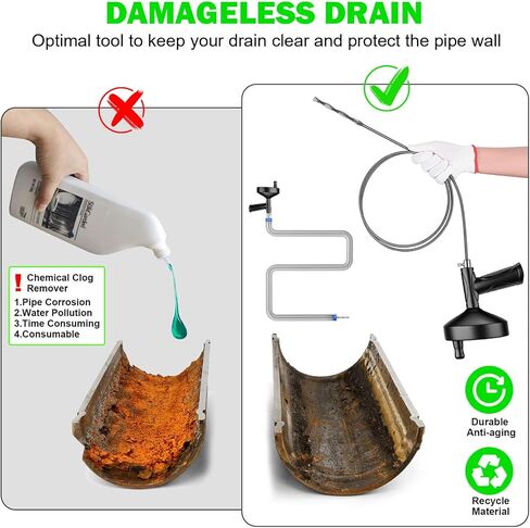 استنزاف ثعبان اوجير 33 قدم، السباكة ثعبان استنزاف الشعر تسد ​​أداة إزالة، الثقيلة المرحاض ثعبان اوجير، بالوعة فك انسداد استنزاف أداة تنظيف للحمام المطبخ حوض الاستحمام استنزاف مزيل انسداد مع قفازات in Kuwait