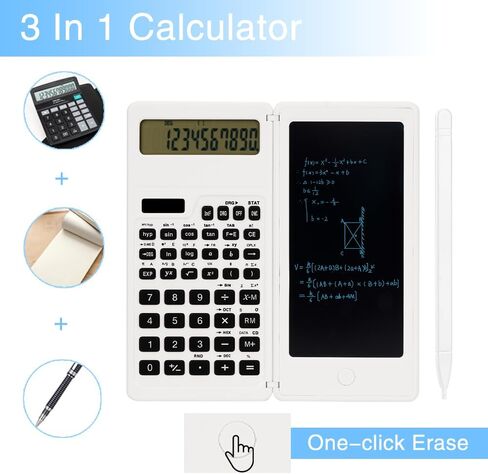 Solar Scientific Calculators，Scientific Calculator with Notepad, Large 10-Digit Display Screen, Solar and Battery Power, Ideal for Basic Math, Perfect School Supplies for Students（White） in Saudi Arabia