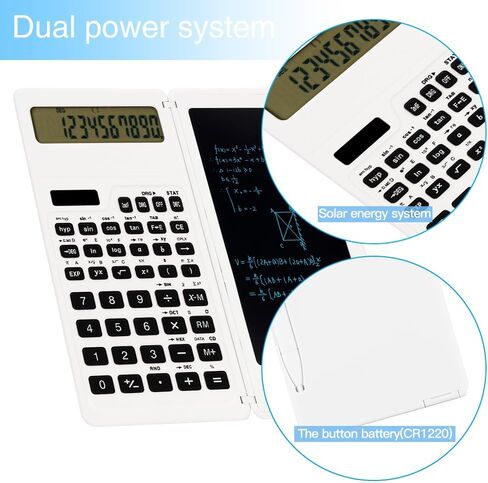 Solar Scientific Calculators，Scientific Calculator with Notepad, Large 10-Digit Display Screen, Solar and Battery Power, Ideal for Basic Math, Perfect School Supplies for Students（White） in Saudi Arabia