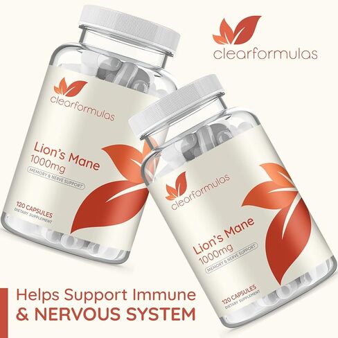 كبسولات ClearFormulas Lions Mane Mushroom، غير معدلة وراثيًا وخالية من الغلوتين، 120 كبسولة in Kuwait