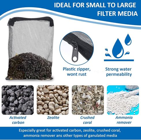 Giantree 10 Pcs Aquarium Filter Media Bags, Large Reusable Aquarium Media Bag Fish Tank Mesh Filter Bags with Zipper for Activated Carbon Ceramic Rings Biospheres (7.9" x 6") in Saudi Arabia