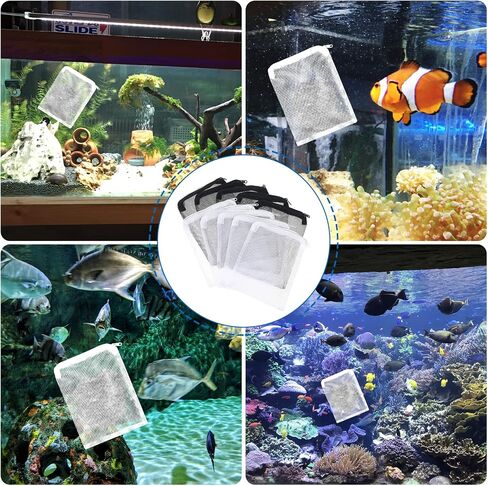 Giantree 10 Pcs Aquarium Filter Media Bags, Large Reusable Aquarium Media Bag Fish Tank Mesh Filter Bags with Zipper for Activated Carbon Ceramic Rings Biospheres (7.9" x 6") in Saudi Arabia