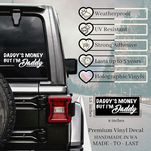 ملصق مائي Daddy's Money But I'm Daddy، ملصقات سيارات للسيارات والشاحنات والسيارات، هدايا للأب، ملصقات مضحكة له، فينيل دائم للاستخدام الخارجي، 5+ سنوات (أبيض (لامع)) in Saudi Arabia