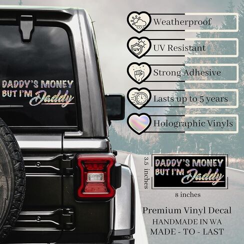 ملصق مائي Daddy's Money But I'm Daddy، ملصقات سيارات للسيارات والشاحنات والسيارات، هدايا للأب، ملصقات مضحكة له، فينيل دائم للاستخدام الخارجي، 5+ سنوات (أبيض (لامع)) in Saudi Arabia