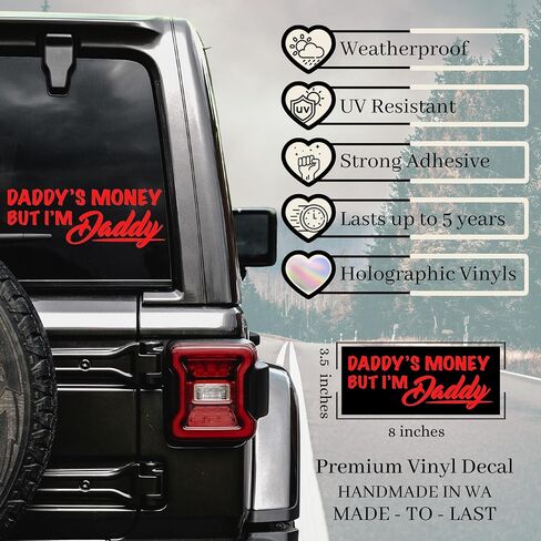 ملصق مائي Daddy's Money But I'm Daddy، ملصقات سيارات للسيارات والشاحنات والسيارات، هدايا للأب، ملصقات مضحكة له، فينيل دائم للاستخدام الخارجي، 5+ سنوات (أبيض (لامع)) in Saudi Arabia