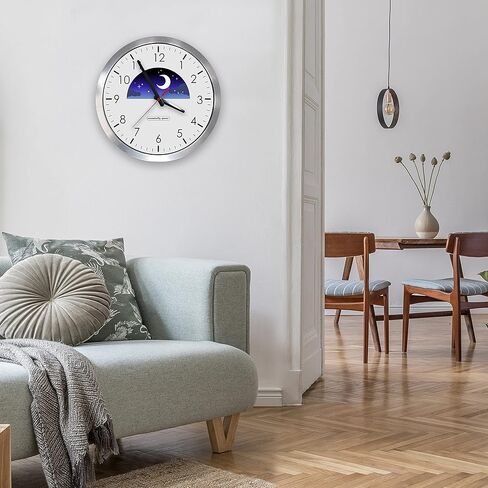ساعة حائط بإطار معدني ليلا ونهارا، ساعة تشغيل صامتة تناظرية، رائعة لكبار السن وكبار السن المصابين بالخرف، تظهر ليلاً ونهارًا in Kuwait