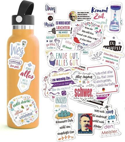 German Inspirational Stickers for Teens Adults Kids Teachers | German Language Quote Stickers | Positive Stickers for Planner,Journaling Scrapbook,Water Bottles, Laptop | 52pcs in Kuwait