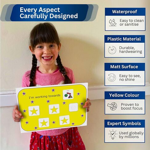 Reusable Reward Chart for Kids – Premium Durable Plastic - Autism Sticker Chart for Kids Behavior –Behavior Chart for Preschool –ABA Therapy –Visual Schedule for Kid (English) in Saudi Arabia
