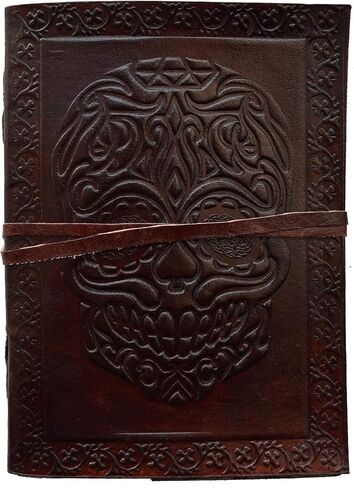مجلة جلدية يوم الموتى منقوشة يدويًا من الجلد كتاب الظلال دفتر grimoire خمر مذكرات الرعب البني حزام يوميات كراسة الرسم كتاب الشعر السفر هدية للرجال والنساء 7 × 5 بوصة in Kuwait