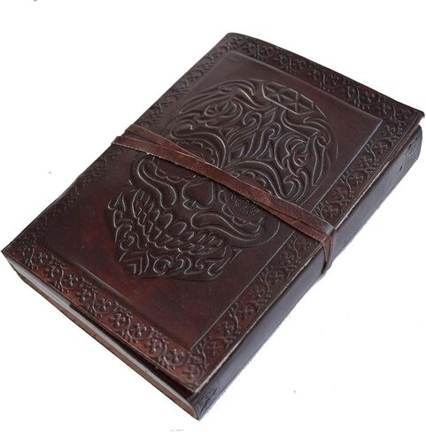 مجلة جلدية يوم الموتى منقوشة يدويًا من الجلد كتاب الظلال دفتر grimoire خمر مذكرات الرعب البني حزام يوميات كراسة الرسم كتاب الشعر السفر هدية للرجال والنساء 7 × 5 بوصة in Kuwait
