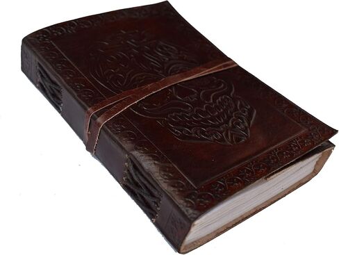 مجلة جلدية يوم الموتى منقوشة يدويًا من الجلد كتاب الظلال دفتر grimoire خمر مذكرات الرعب البني حزام يوميات كراسة الرسم كتاب الشعر السفر هدية للرجال والنساء 7 × 5 بوصة in Kuwait
