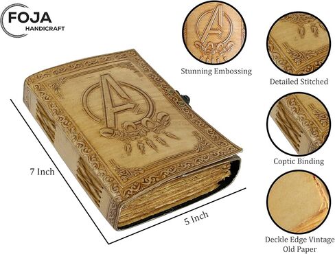 مجلة جلدية كلاسيكية منقوشة بشعار Avengers Marvels للرجال والنساء 200 صفحة من الورق العتيق المصنوع يدويًا بحافة سطح السفينة، دفتر رسم جلدي، مجلة رسم، مجلة جلدية مطبوعة هدية رائعة in Kuwait