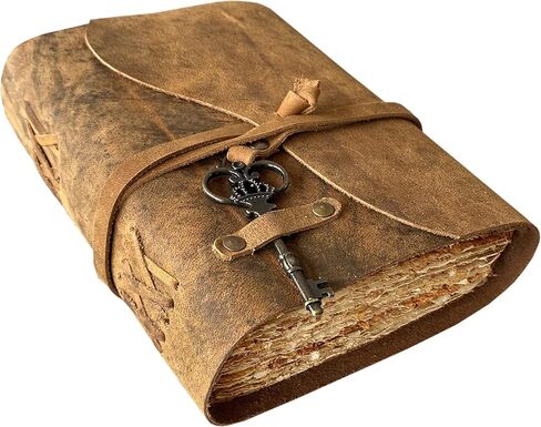 مجلة الجلود الرئيسية - مجلة جلدية ملزمة له - دفتر رسم جلدي - كتاب الظلال مجلة خمر دفتر ملاحظات فارغ - حافة سطح السفينة العتيقة المصنوعة يدويًا 200 ورقة (بني 7 × 5 بوصات) in Kuwait