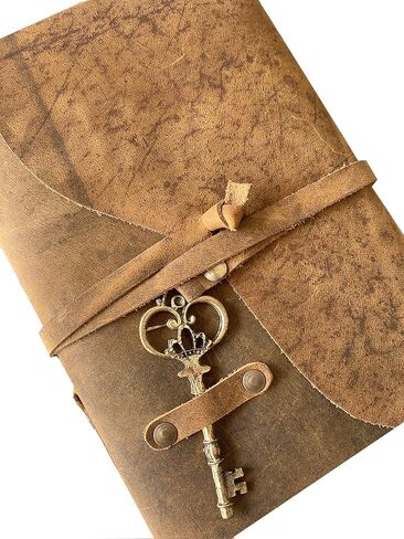 مجلة الجلود الرئيسية - مجلة جلدية ملزمة له - دفتر رسم جلدي - كتاب الظلال مجلة خمر دفتر ملاحظات فارغ - حافة سطح السفينة العتيقة المصنوعة يدويًا 200 ورقة (بني 7 × 5 بوصات) in Kuwait