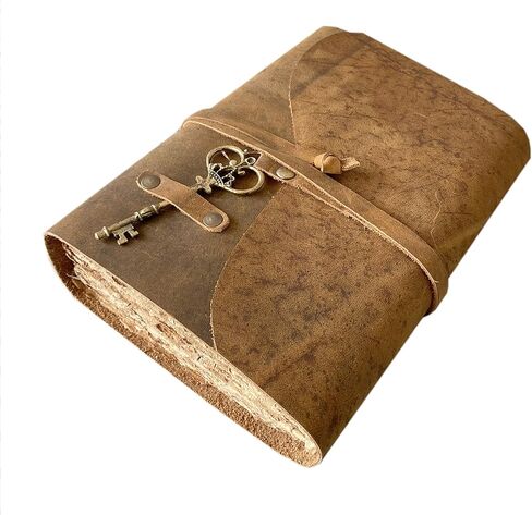 مجلة الجلود الرئيسية - مجلة جلدية ملزمة له - دفتر رسم جلدي - كتاب الظلال مجلة خمر دفتر ملاحظات فارغ - حافة سطح السفينة العتيقة المصنوعة يدويًا 200 ورقة (بني 7 × 5 بوصات) in Kuwait