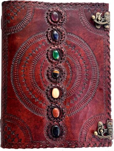 Casadecuero Handmade Extra Large Seven Stone Journal Refillable Notebook Chakra Embossed with Lock Book of Shadows 10 x 13 Inch, Vintage brown, inch 1.2 ( Height Length Width ) in Saudi Arabia