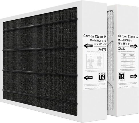 فلتر فرن X6672 MERV 16 16x25x5 متوافق مع Lennox X6672 منظف الكربون للمناخ الصحي لنظام التدفئة والتهوية وتكييف الهواء في الفرن، الجزء #HCF16-16، 16x25x5 (الحجم الفعلي: 15.7 × 24.7 × 4.4 بوصة)، عبوتان in Saudi Arabia