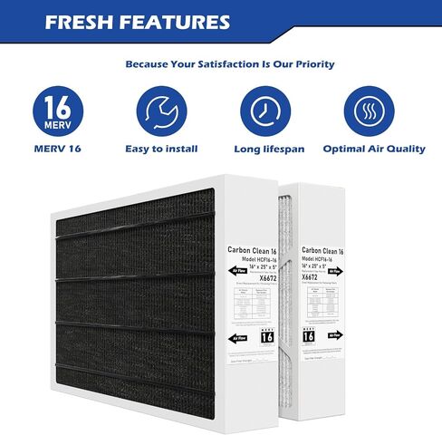 فلتر فرن X6672 MERV 16 16x25x5 متوافق مع Lennox X6672 منظف الكربون للمناخ الصحي لنظام التدفئة والتهوية وتكييف الهواء في الفرن، الجزء #HCF16-16، 16x25x5 (الحجم الفعلي: 15.7 × 24.7 × 4.4 بوصة)، عبوتان in Saudi Arabia