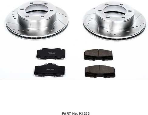 Power Stop K1233 Front Z23 وسادات فرامل سيراميك من ألياف الكربون ومجموعة فرامل دوارة محفورة ومشقوقة لسيارة Toyota 4Runner 1995-2002 [نماذج ذات دوارات أمامية 297 مم] | 1998-2004 تويوتا تاكوما [6 العروة] in Saudi Arabia