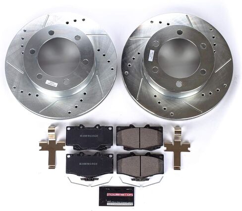 Power Stop K1233 Front Z23 وسادات فرامل سيراميك من ألياف الكربون ومجموعة فرامل دوارة محفورة ومشقوقة لسيارة Toyota 4Runner 1995-2002 [نماذج ذات دوارات أمامية 297 مم] | 1998-2004 تويوتا تاكوما [6 العروة] in Saudi Arabia