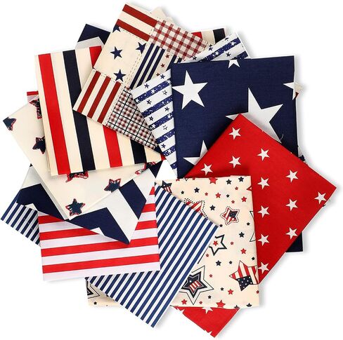 10 Pieces Patriotic Fat Quarters 20 x 16 Inches Stars and Stripes Fabric Independence Day 4th of July American Flag Print Quilting Fabric Bundles for DIY Fabric Jeans Sewing Patchwork Material in Saudi Arabia