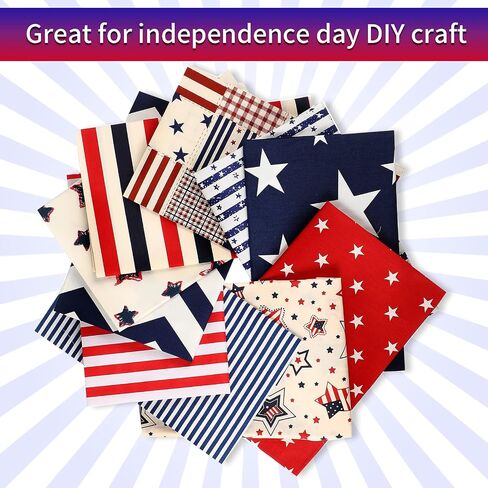 10 Pieces Patriotic Fat Quarters 20 x 16 Inches Stars and Stripes Fabric Independence Day 4th of July American Flag Print Quilting Fabric Bundles for DIY Fabric Jeans Sewing Patchwork Material in Saudi Arabia