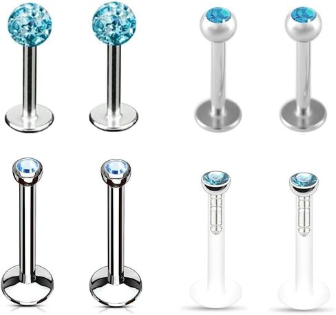 8pc 6/8/10/12mm Bar Crystal Ball Monroe Labret Lip Stud Ear Universal Body Piercing Jewelry Set in Saudi Arabia