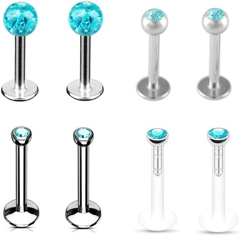8pc 6/8/10/12mm Bar Crystal Ball Monroe Labret Lip Stud Ear Universal Body Piercing Jewelry Set in Saudi Arabia