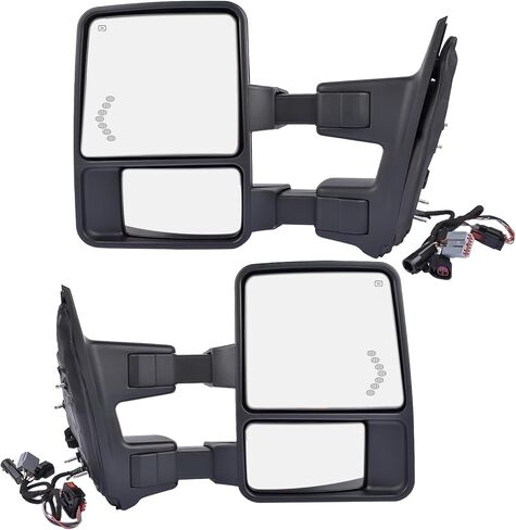 مرايا السحب استبدال قابسين لـ 99-07 Ford F250/F350/F450/F550 Super Duty، رحلة 01-05 - طاقة دخان قابلة للتمديد على اليسار واليمين مع مرايا جانبية لإضاءة الإشارة in Saudi Arabia
