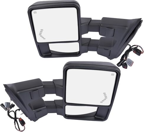 مرايا السحب استبدال قابسين لـ 99-07 Ford F250/F350/F450/F550 Super Duty، رحلة 01-05 - طاقة دخان قابلة للتمديد على اليسار واليمين مع مرايا جانبية لإضاءة الإشارة in Saudi Arabia