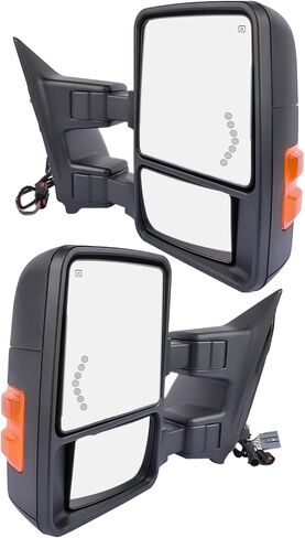 مرايا السحب استبدال قابسين لـ 99-07 Ford F250/F350/F450/F550 Super Duty، رحلة 01-05 - طاقة دخان قابلة للتمديد على اليسار واليمين مع مرايا جانبية لإضاءة الإشارة in Saudi Arabia