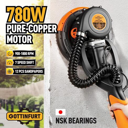 Drywall Sander for Ceiling with Vacuum, Electric Sander 7 Variable Speed 900-1800RPM with 14ft Dust Hose, 26ft Power Cable, LED Light and Storage Bag in Kuwait