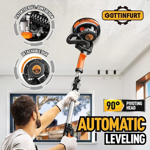 Drywall Sander for Ceiling with Vacuum, Electric Sander 7 Variable Speed 900-1800RPM with 14ft Dust Hose, 26ft Power Cable, LED Light and Storage Bag in Kuwait