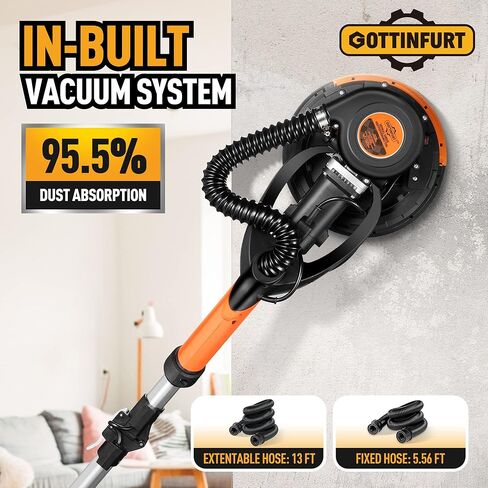 Drywall Sander for Ceiling with Vacuum, Electric Sander 7 Variable Speed 900-1800RPM with 14ft Dust Hose, 26ft Power Cable, LED Light and Storage Bag in Kuwait