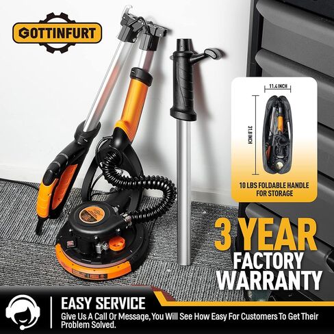 Drywall Sander for Ceiling with Vacuum, Electric Sander 7 Variable Speed 900-1800RPM with 14ft Dust Hose, 26ft Power Cable, LED Light and Storage Bag in Kuwait