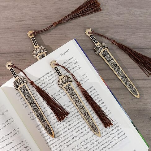 Handmade Natural Bamboo Bookmark with Tassels,Unique Vintage Style Reading Page Markers Bookmarks - 4PCS (Sword Style) in Saudi Arabia