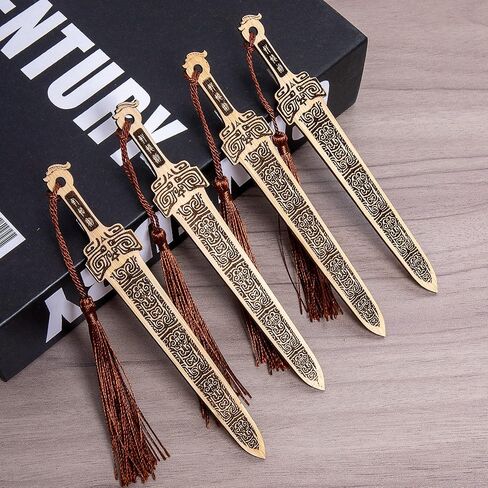 Handmade Natural Bamboo Bookmark with Tassels,Unique Vintage Style Reading Page Markers Bookmarks - 4PCS (Sword Style) in Saudi Arabia