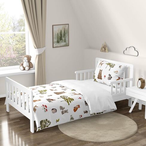 Sweet Jojo Designs Woodland Forest Animals Boy Girl Gender Neutral Toddler Bedding Set Kids 5p Bed in a Bag Comforter Blanket Pillowcase Sham Sheets Animal Friends Green Grey Brown Bear Fox Hedgehog in Saudi Arabia