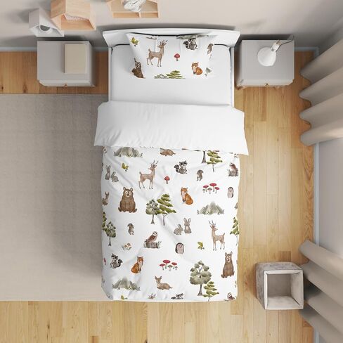 Sweet Jojo Designs Woodland Forest Animals Boy Girl Gender Neutral Toddler Bedding Set Kids 5p Bed in a Bag Comforter Blanket Pillowcase Sham Sheets Animal Friends Green Grey Brown Bear Fox Hedgehog in Saudi Arabia