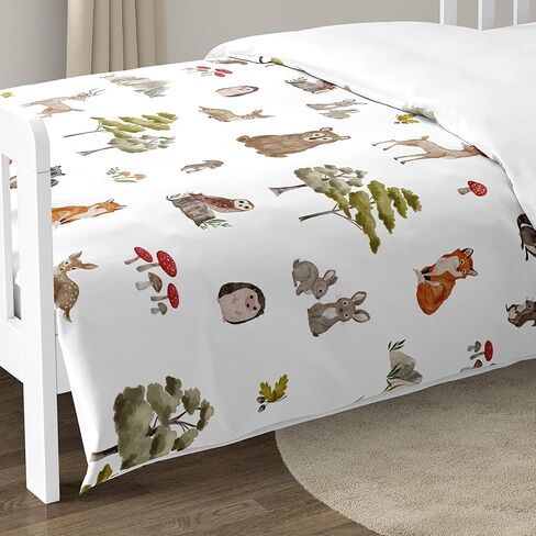 Sweet Jojo Designs Woodland Forest Animals Boy Girl Gender Neutral Toddler Bedding Set Kids 5p Bed in a Bag Comforter Blanket Pillowcase Sham Sheets Animal Friends Green Grey Brown Bear Fox Hedgehog in Saudi Arabia