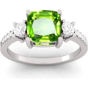 Green Peridot Engagement Silver Ring Square Cut Ring (Available In Size 4, 5, 6, 7, 8, 9)