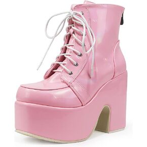 Erocalli منصة القوطي أحذية للنساء حذاء برقبة عالية للركبة كعب مكتنز الأحذية القوطية القتالية مشبك فارس الدانتيل يصل جولة تو in Kuwait