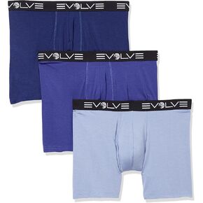 Evolve Men's Luxe 3 Pack 6'' Boxer Brief, Moonlight Ocean/Purple/Noon Blue, Medium