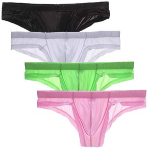 Zegoo Mens Ice Silk U Convex Thongs See-Through Briefs