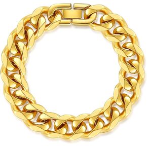 سوار سلسلة كوبي قوي للرجال من الفولاذ المقاوم للصدأ، عرض 9/10/13 مم، طول 7.48/8.27 بوصة، سوار مطلي بالذهب عيار 18 قيراط من المجوهرات الكلاسيكية، أرسل صندوق هدايا in Kuwait