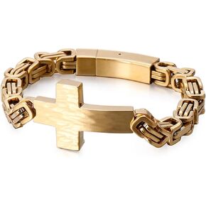Stainless Steel Cross Bracelet for Men and Women - Large Cross Stylish and Durable Cross Link Stainless Steel Bracelet Gold and Gunmetal Grey - Gold