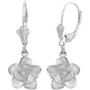 925 Sterling Silver Rose Flower Leverback Earrings
