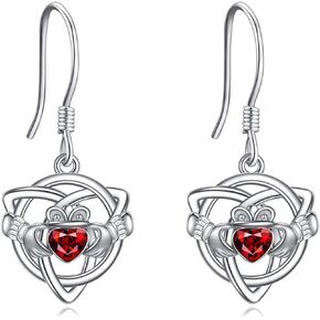 Claddagh Earrings Sterling Silver Celtic Knot Claddagh Crystal Dangle Dangling Drop Earrings Irish Jewelry Gifts for Women Girls