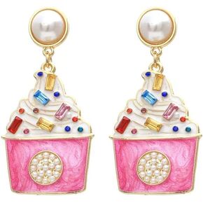 Hand Jeweled Cupcake Earrings for Bakers, Women, Teens, Cupcake Artists and More. Super Cute Cake Earrings for Bakers, Cooks, Stainless Steel, No Gemstone