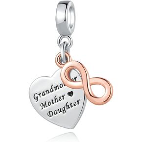 Grandmother Mother Daughter Infinity Heart Three Generations Charm Compatible with Pandora Charms Bracelets